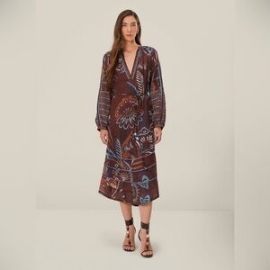 Farm Rio Brown Delicate Garden Midi Dress